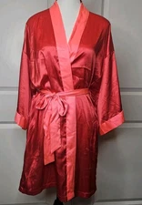 Victorias Secret Satin Kimono Robe XS Pink With Orange Short Mini 