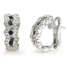 0.80 CT Natural Emerald & 0.82 CT Diamonds in 18K White Gold Huggie Earrings