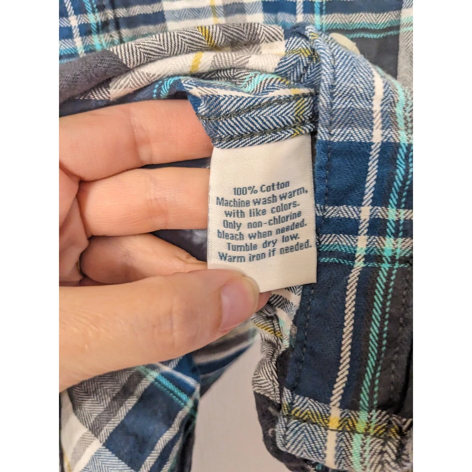 Camisa masculina Urban Pipline manga longa xadrez azul marrom botão para baixo tamanho M - Imagem 4 de 4