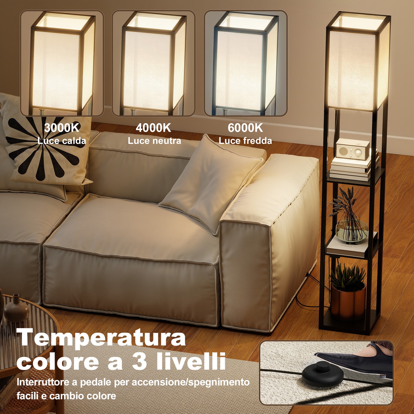 Lampada da Terra con Ripiani e Luce Regolabile foto 5