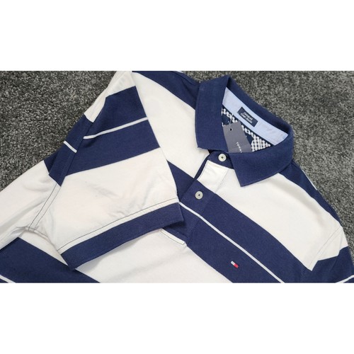 Tommy Hilfiger Polo Shirt Striped Custom Fit Short Sleeve Casual Large NWT
