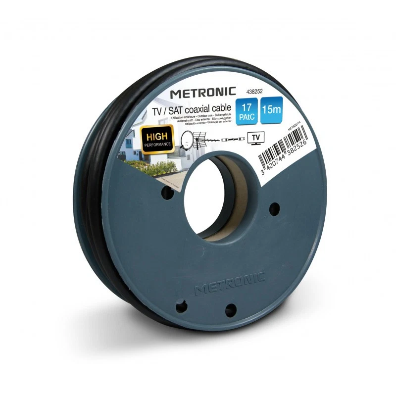 Câble TV coaxial bobine 17 PAtC 15 m - noir - Photo 1/1