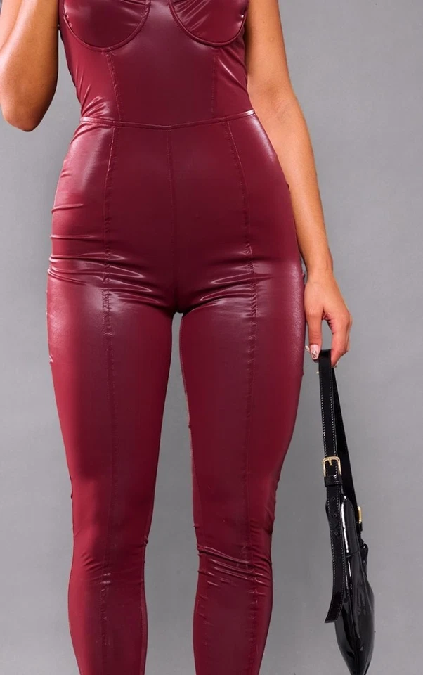 *** BURGUNDY VINYL PVC JUMPSUIT OVERALL CATSUIT FORMBÜGEL UNDERWIRED GR L 42 * - Bild 4 von 4