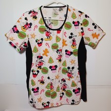 Disney Mickie Minnie Christmas Scrub Top Women Sz S