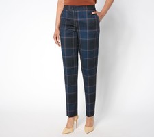 Susan Graver Tailored by Regular Printed Ponte Zip-Front Trousers Ink/Copper L N
