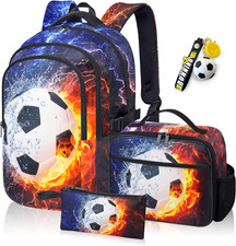 Soccer Backpack for Boys, Kids Soccer Backpack with Lunch Box Pencil Bag, Boys S