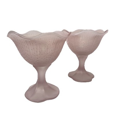 Vintage French Luminarc 1970s Sundae Glass Pedestal Fruit Dish Satin Pink Color