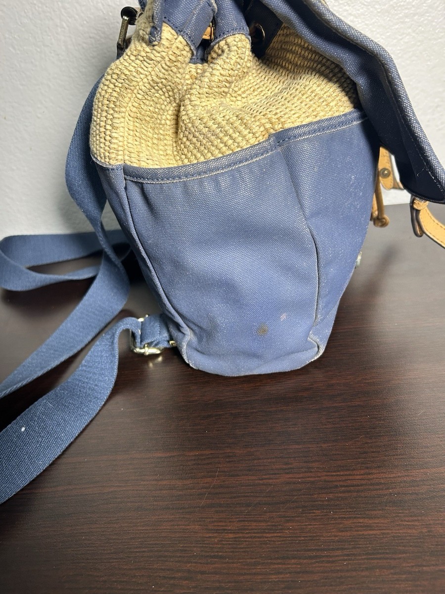 Tory Burch Navy Blue and Tan Woven Wicker Drawstring  display picture 2