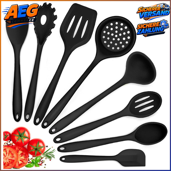 KüChenhelfer Set 8-Teilig Silikon Schwarz Kochbesteck KochlöFfel 8 StüCk-image