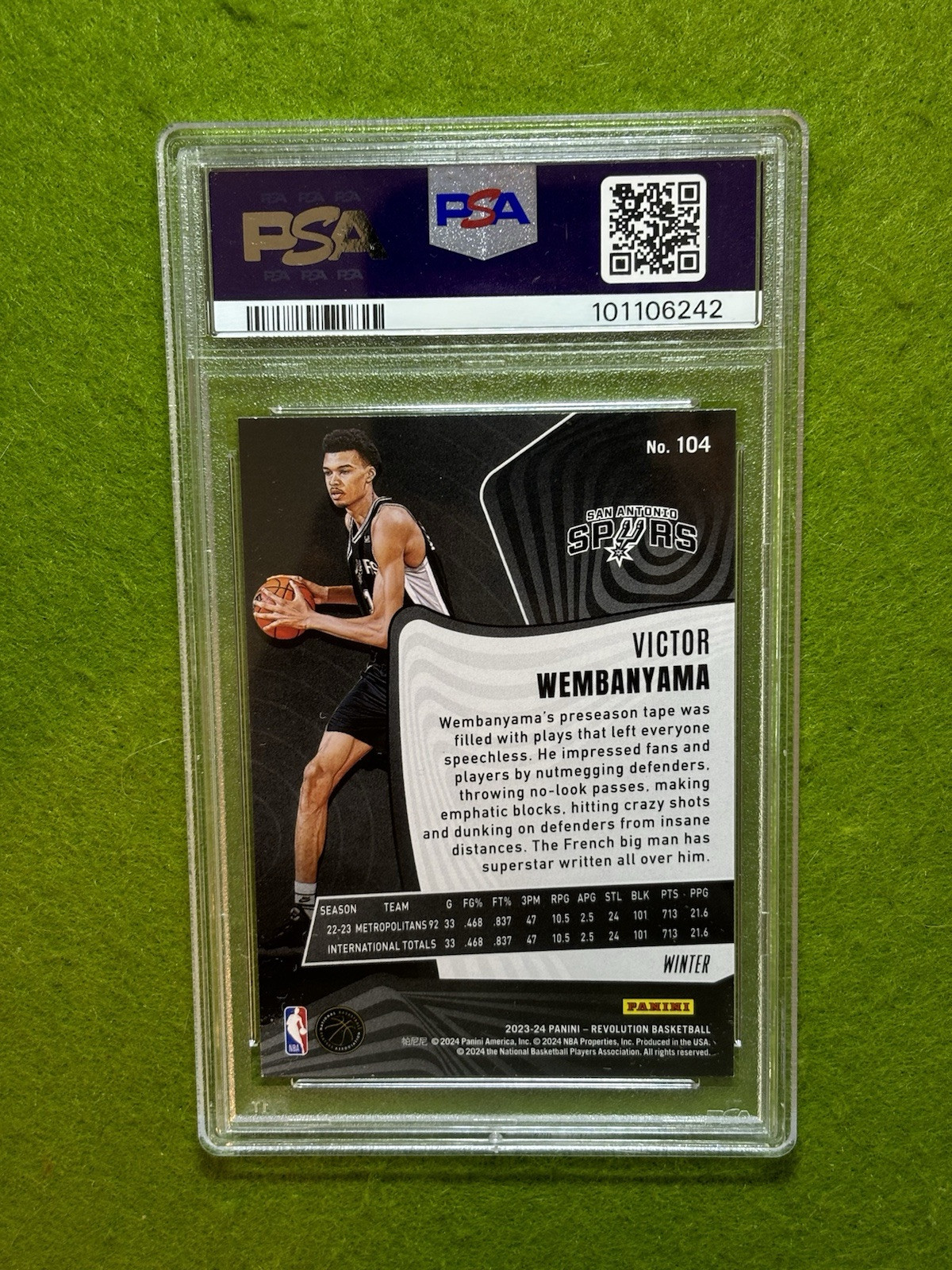 Victor Wembanyama SILVER PRIZM ROOKIE CARD WINTER SNOW 2023 Revolution RC  PSA 8 view 10
