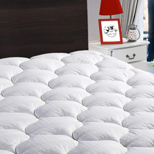 Queen Mattress Pad Fitted Quilted Cotton Mattress Cover Cooling Soft Pillow Top