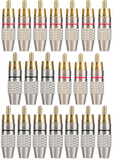 20Pack RCA Male Plug Solder, Gold Audio Video Cable Adapter Connector for Speake