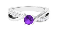 925 Sterling Silver Round 0.26 Ctw Amethyst Natural Solitaire Bypass Ring