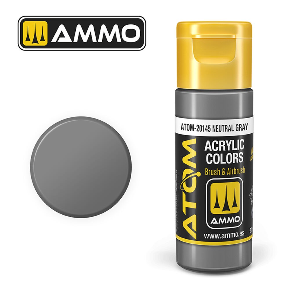 Ammo MIG ATOM-20145 - ATOM COLOR Neutral Gray 20Ml - New