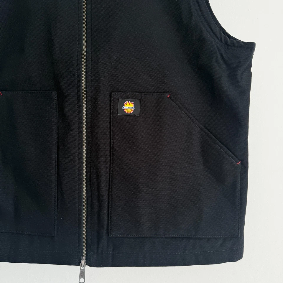 Chaleco Dickies X Spitfire Para Hombres Grande Negro Pato Lona Monopatín Acolchado Forrado Foto 2 de 4