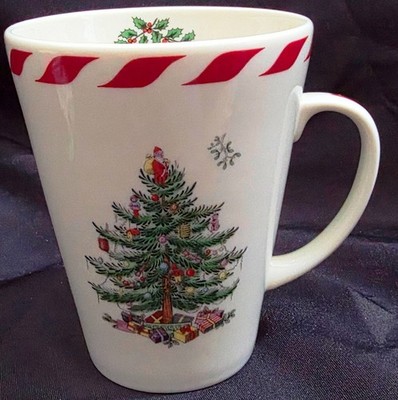 Spode Christmas Tree striped PEPPERMINT MUG jumbo oversize coffee cup 4.625''H