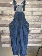 Dickies Overalls Womens Size M Blue Denim Relaxed Bib Workwear Cropped Raw Hem