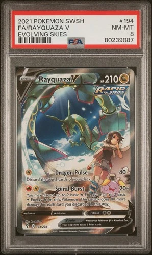2021 POKEMON SWORD & SHIELD EVOLVING SKIES #194 FULL ART/RAYQUAZA V PSA 8
