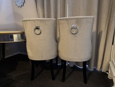Set Of 2 Velvet Light Grey Dining Chairs With Silver Knocker Modern