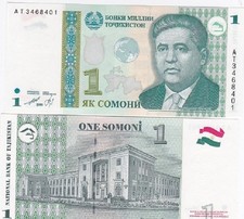 Tajikistan - 1 Somoni 2010 ( 1999 ) UNC P. 14A green globe Lemberg-Zp