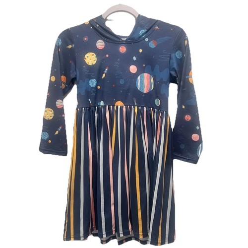 Girls Space & Stripes Long Sleeve Hoodie Dress – Size 14/16