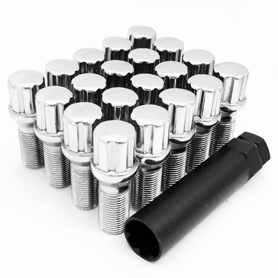 (QTY 20) 14x1.5 Chrome Spline Tuner Style Conical Lug Bolts 14mmx1.5