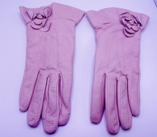 Vintage Preston York Pink Flower Leather Med. Adult Gloves Lining Polyester C8