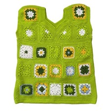 New Handmade Granny Square Crochet Knit Sweater Vest Women L Colorful Boho Retro