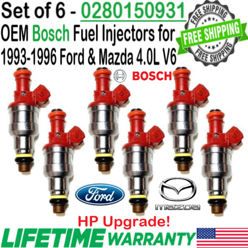 x6 Bosch Genuine HP Upgrade Fuel Injectors for 19931996 Ford & Mazda 4