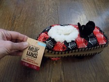 Muk Luks Ballerina Lined Warm Slippers Women's S/M 5-7 Red Black Pom poms CUTE 