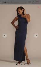 Oleg Cassini Soutache Navy One Shoulder Mother Of The Bride Dress Size 10p