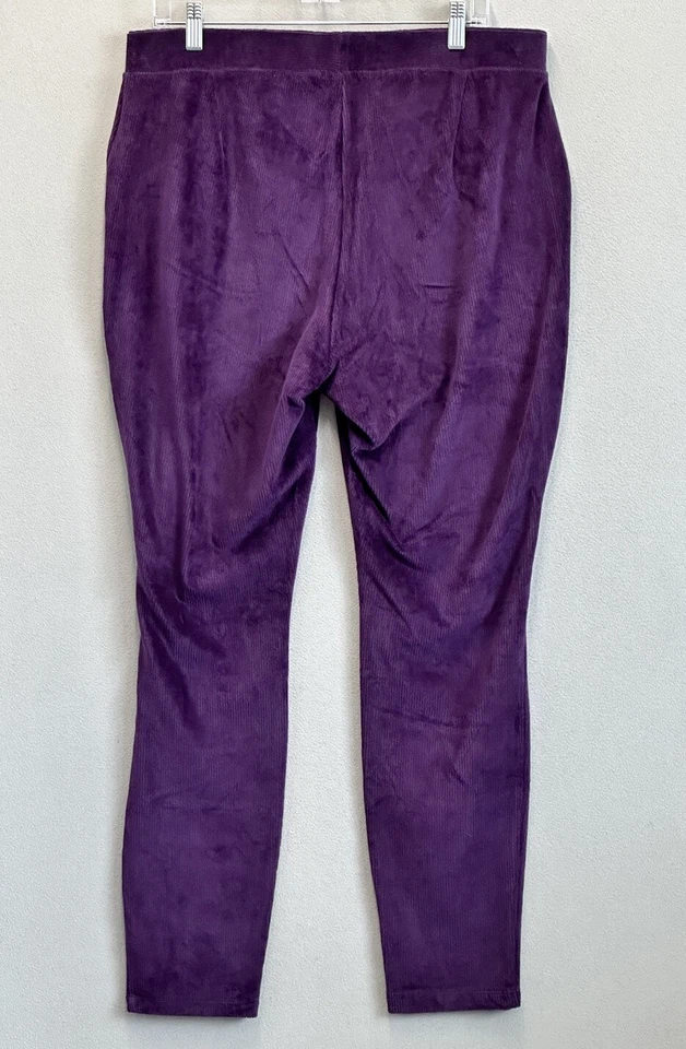 Lands End 女式大码紫色灯芯绒高腰弹力拉裤 — 第 2/4 张图片