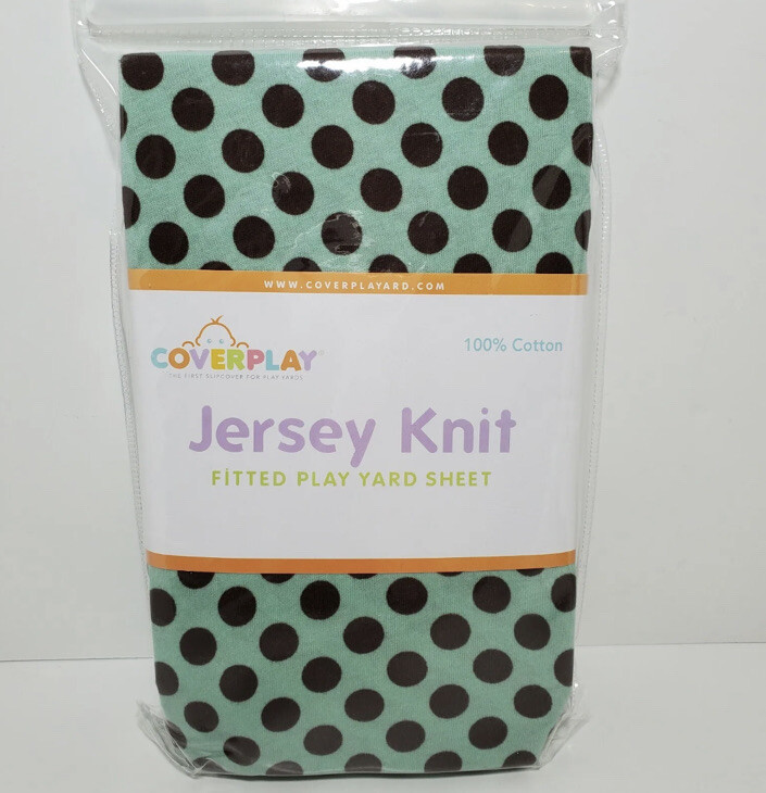 Coverplay Jersey Knit Fitted Play Yard Sheet Polka Dots 100% Cotton brown mint