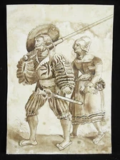 Un Mercenary With Sa Woman After Daniel Hopfer Drawing Original EP Xixth Soldier