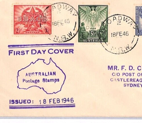AUSTRALIA FDC 1946 Peace Broadway NSW Sydney{samwells-covers}YM60