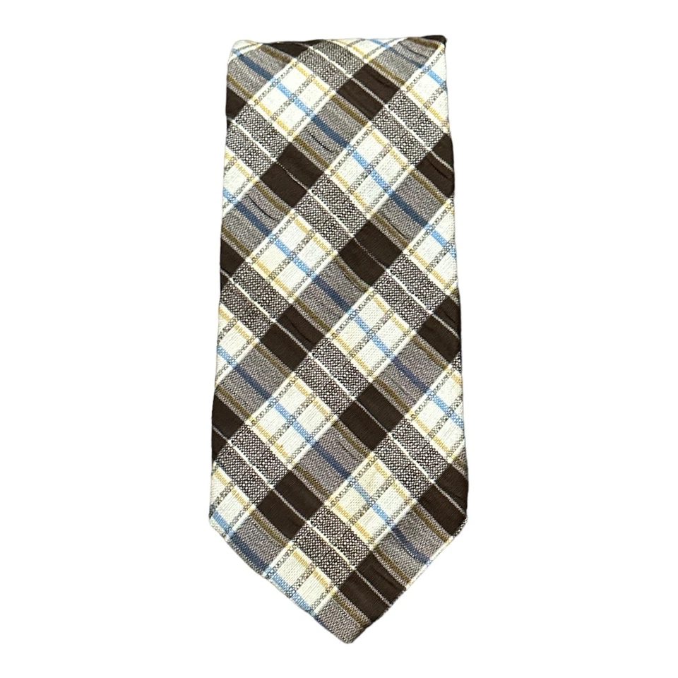 Corbata de colección Strawbridge Clothier 1960-70 marrón blanco azul a cuadros corbata ancha Foto 2 de 4