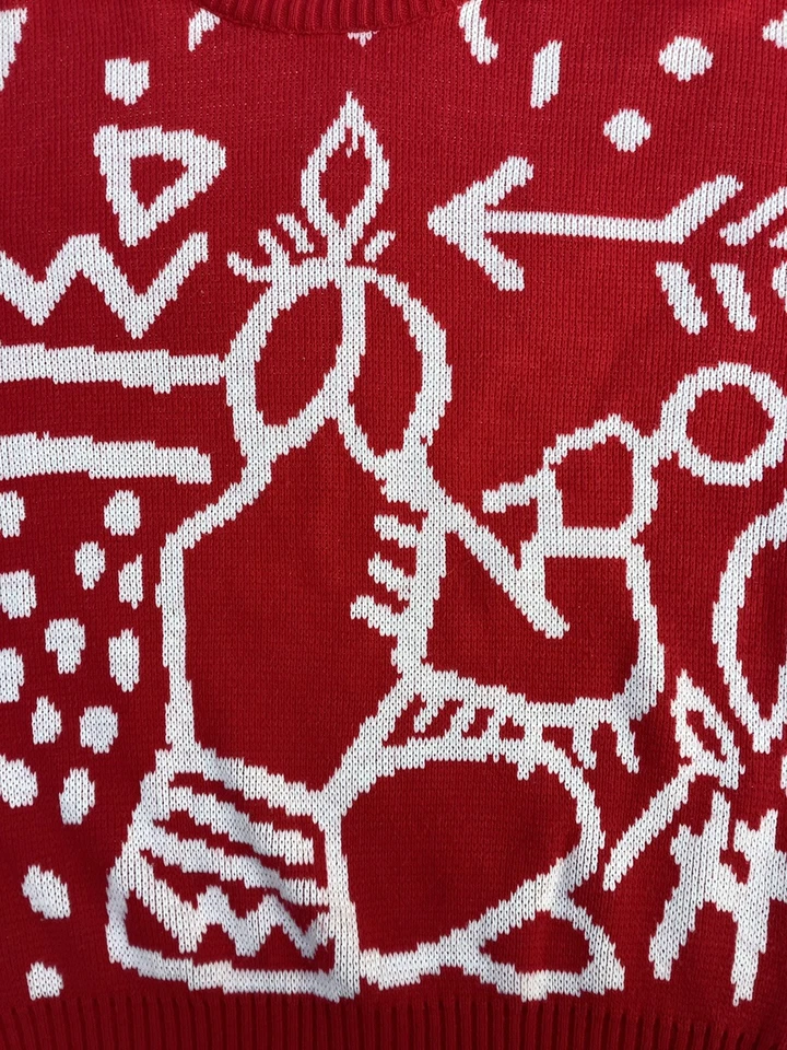 Suéter Acrílico Vintage Años 80 Nueva Ola Rojo/Blanco PERSPECTIVA Canadá M Flecha India Foto 3 de 4