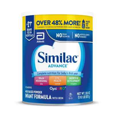 Similac Advance OptiGRO Infant Baby Formula- 1.92lb/30.8oz X 6 *LARGE CAN* 09/26