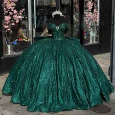 Customi Shinny Quinceanera Dresses Off Shoulder Paillette Ball Gown 15 16 Girl's