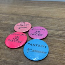 Vtg 1980s lot of 4 pinback pins buttons funny humorous Gag Bag Fastest Screw