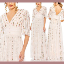 NWT 798 Mac Duggal  14  Floral V Neck Ruffle Empire Waist Gown Blush G1579