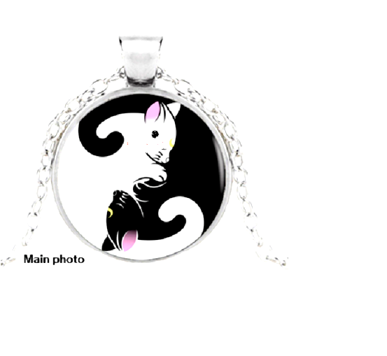 YIN YANG CAT charm ART pendant 20