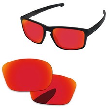 Lenslog Fire Red Mirror Polarized Replacement Lenses For-Oakley Sliver OO9262