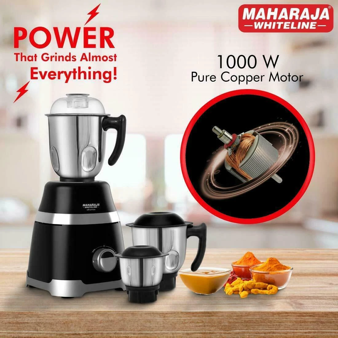 Maharaja Whiteline MX 220 1000 W Mixer Grinder with 3 Jars 220V
