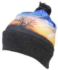 Best Winter Hats Adult Sublimation Print Cuffed Beanie W/Pom Pom