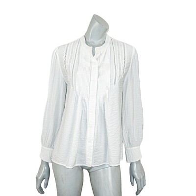 Ba&sh BASH Women's Laura Pleated Blouse ivory white Pleat n open ladder trim M