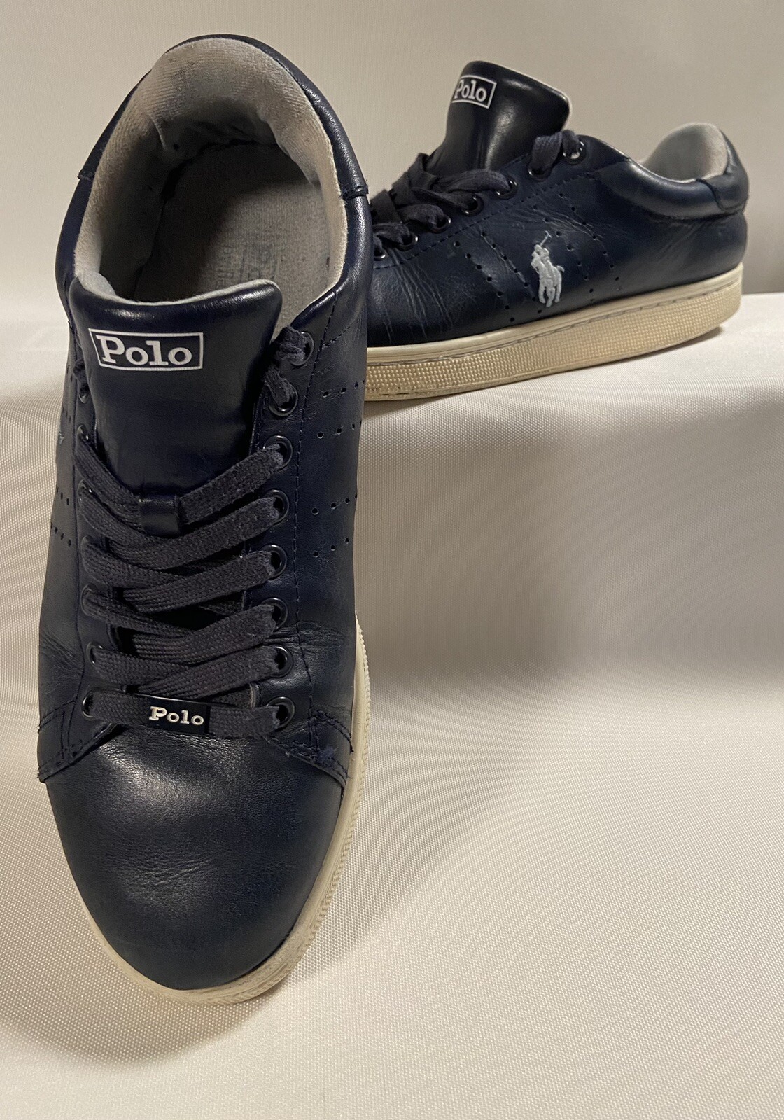Polo Ralph Lauren Uomo Sneakers 10 Blu Navy Wilton Pelle Stringate Bianco Pony