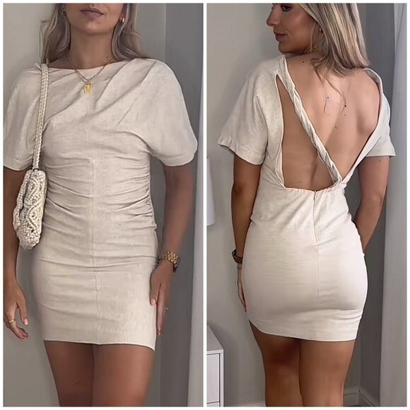 ★ZARA★ STITCHED LINEN BLEND MINI DRESS Zara Linen Blend Open Back Mini Dress Size Small | eBay