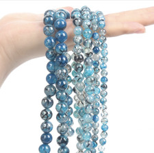 "Smooth Round Blue Fire Dragon Veins Agate Stone Beads" 6mm, 8mm, 10mm.