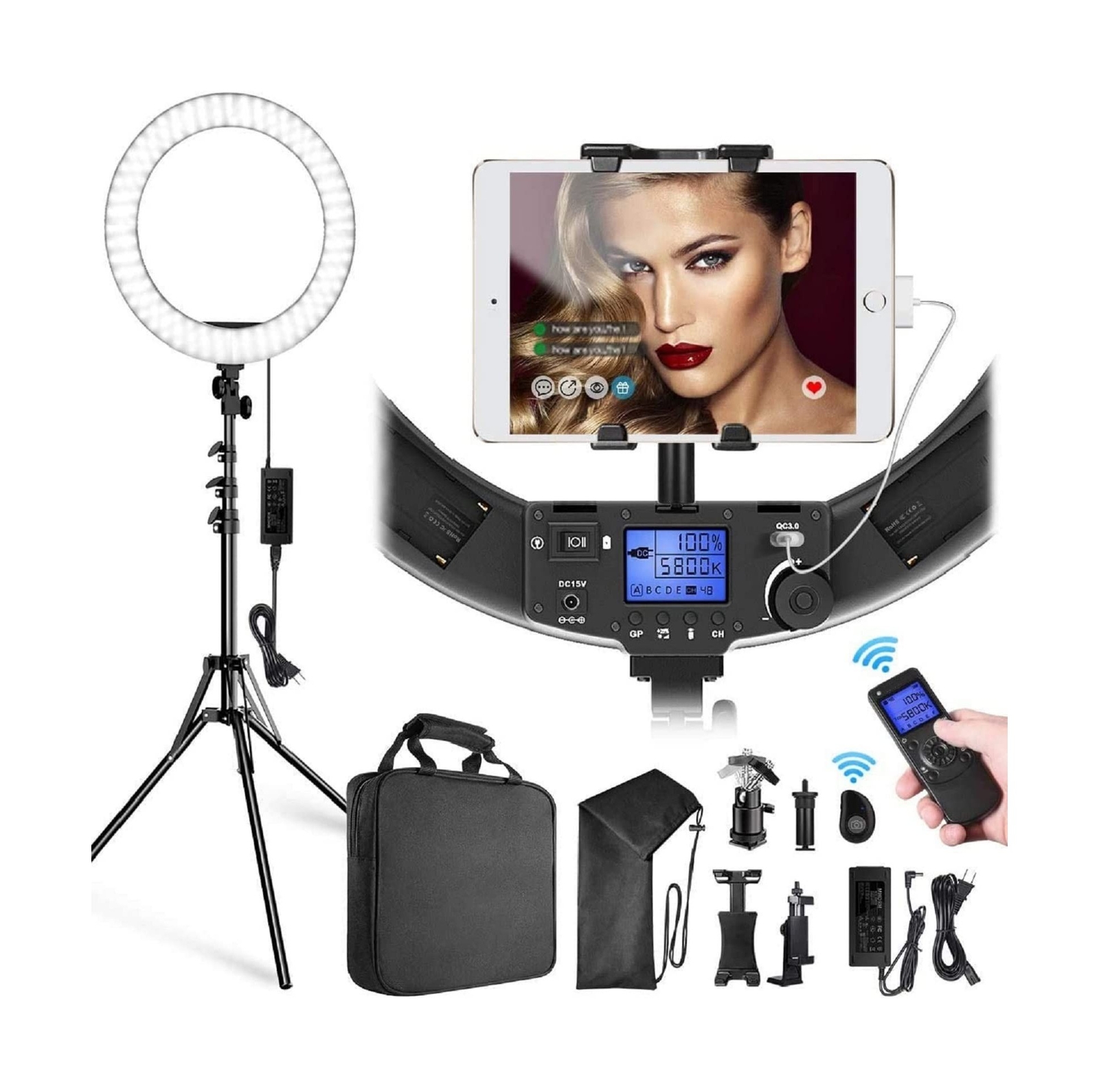 LED Ring Light with Stand and Phone/iPad Holder, 19 Inch 60W Bicolor 3000K-58...-image